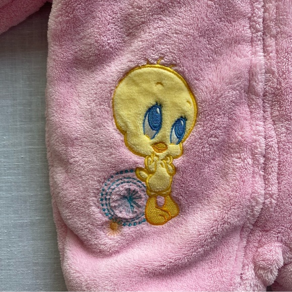Y2K Baby Looney Tunes Tweety Bird Bear Snowsuit Cute Ears Pink Fuzzy 0/3M - Picture 3 of 13